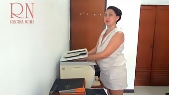 Seductive Secretary In High Heels And Lingerie Shows Off Her Body On Camera