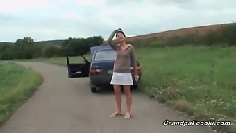 Young Girl Entices Elderly Man In Public Place