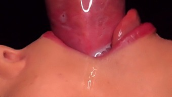 Intense Close-Up Of Cum-Filled Mouth Blowjob With Broken Condom