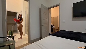 Step-Sis Sleeps Without Panties On, Big Tits And Ass Are Hairy.